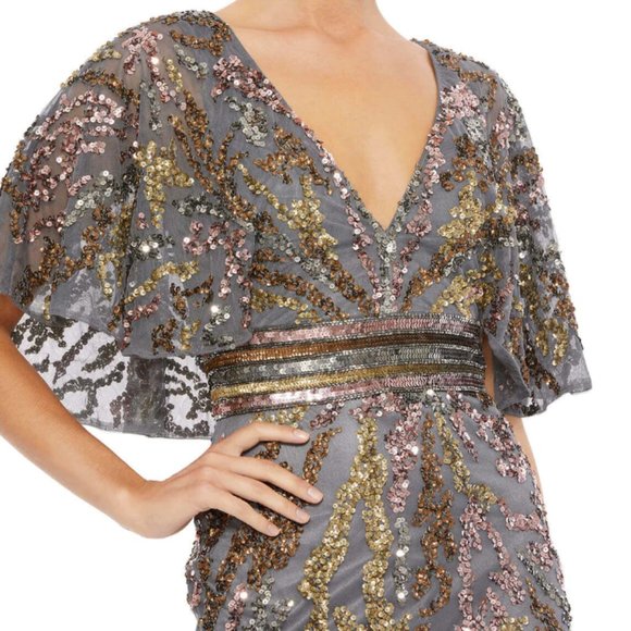 MAC DUGGAL 5439 CAPE SLEEVE EMBELLISHED CHARCOA LEVENING GOWN sz 6 - Picture 3 of 5